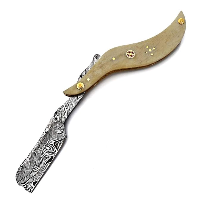 Hand Made Damascus Steel Straight Razor Folding Razor With Shaving Ready Classic Barber Blade Edge Men Straight Razor Leather Case + Strop Close Shave Great Gift R-84