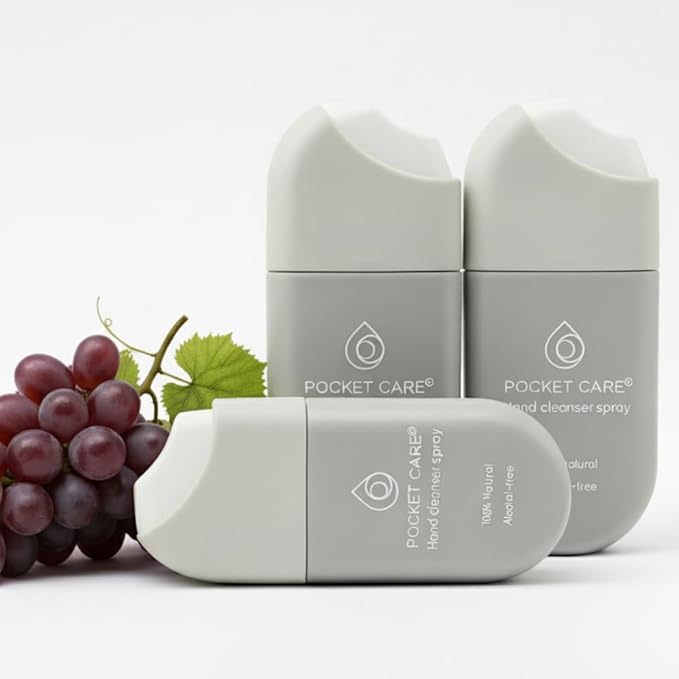 POCKET CARE Hand Moisturizing Cleanser Spray Grape Aroma – Travel Size 0.50 fl oz (3 Pack) | Gentle Natural Hand Care for Kids &amp Family Skin-Friendly Formula