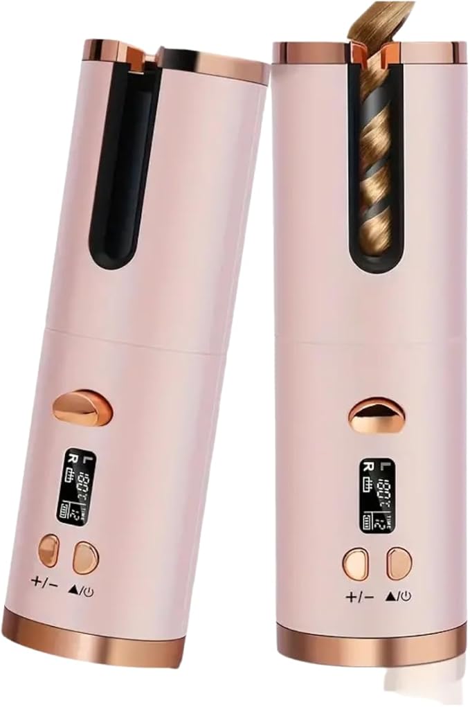 Wireless Portable Curling Iron Automatically Turns Off in Ten Minutes 6-Speed Temperature Adjustment LED Screen Suitable for Long and Short Hair (Pink)