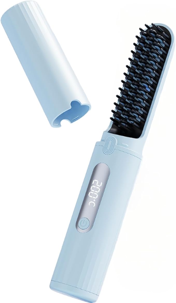 Cordless Hair Straightener BrushNegative Ion Electric Hot Comb Straightening for WomenAnti-Scald Portable Styling Brush for Travel &amp CarFast Heating USB Charging Mini Hair Straightening Irons
