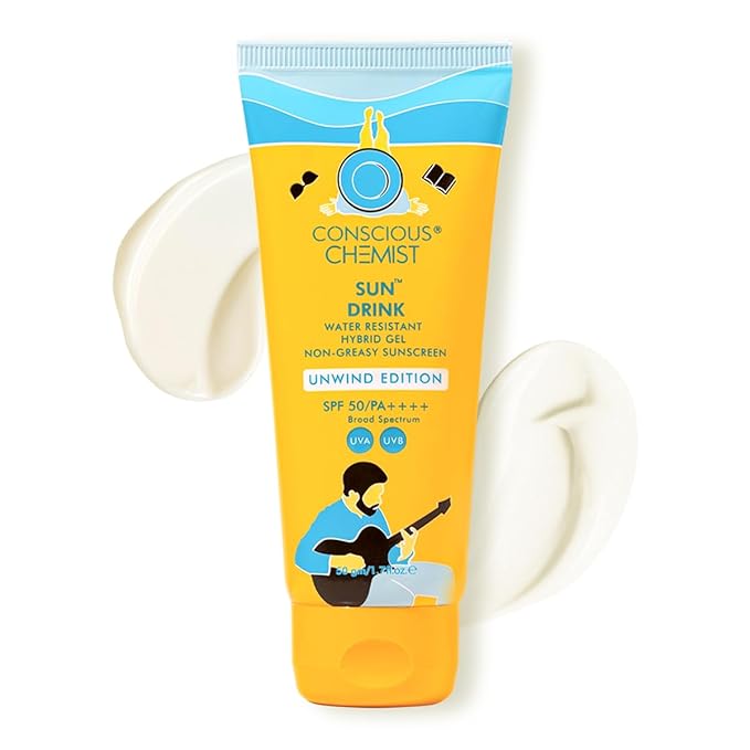 Conscious Chemist® Sun Drink Hybrid SPF 50 PA++++ Sunscreen Unwind Edition | Water Resistant  Ceramides &amp Milk Thistle Extract | UVA/UVB Protection | All Skin Type | No White Cast | Cruelty Free