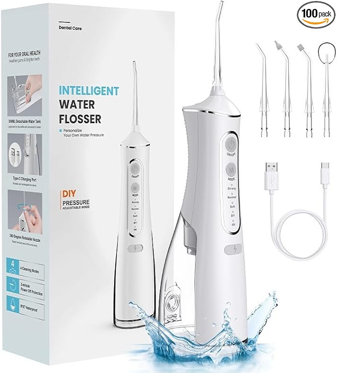 New Electric Tooth FlosserPortable Rechargeable Tooth Flosser300ML Rechargeable Travel Rinse Cleaner IPX7 Waterproof Electric Tooth Flosser4 Speed ModeFloss Cleaner (Pearly White)