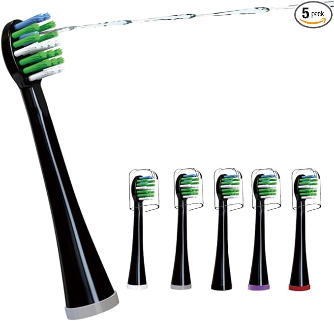 Replacement Flossing Toothbrush Heads Compatible with WaterPik Sonic Fusion/2.0 Brush and Flosser Combo… SF-01 / SF-02 / SF-03 / SF-04 with Crystal Cap - 5 Count (Compact Size Black)