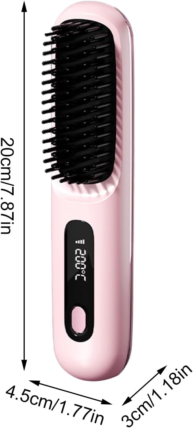Heat Hair Straightener Brush Heat Brush for Hair Styling Rechargeable Cordless Digital Display Portable Straightening Brushs for Women for Women Long Short Straightening Curling Home Office Hotel