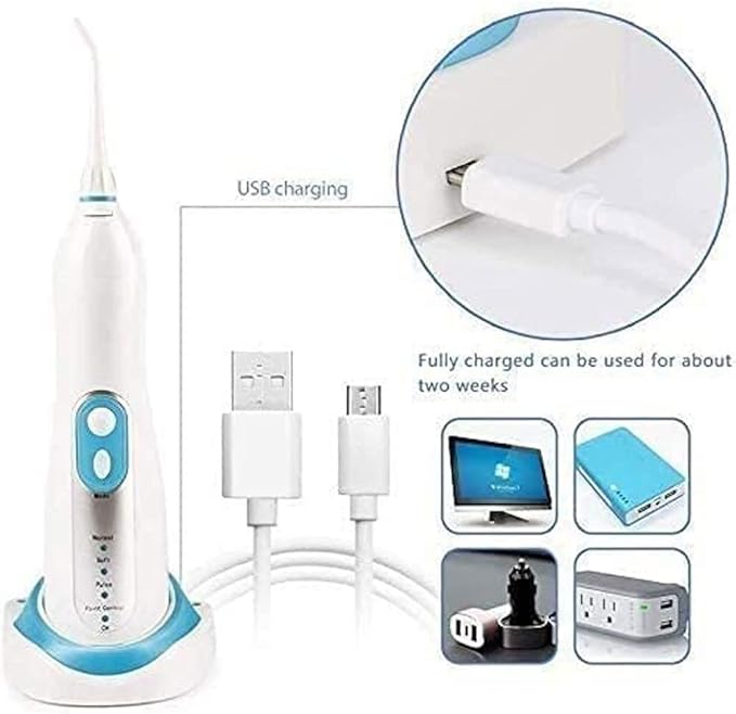 Water Flosser Portable Dental Oral Irrigator with 3 Modes 4 Replaceable Jet Tips Rechargeable Waterproof Teeth Cleaner for Home and Travel -135ml Detachable Reservoir(Blue-B)