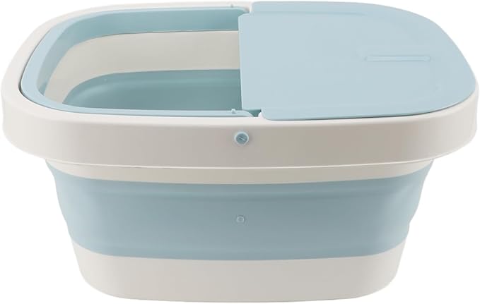 Yunseity Foot Bucket Foot Bath Basin Large Capacity Massage Points Wheel Removable Lid Foldable with Handle for Pedicure (Blue)
