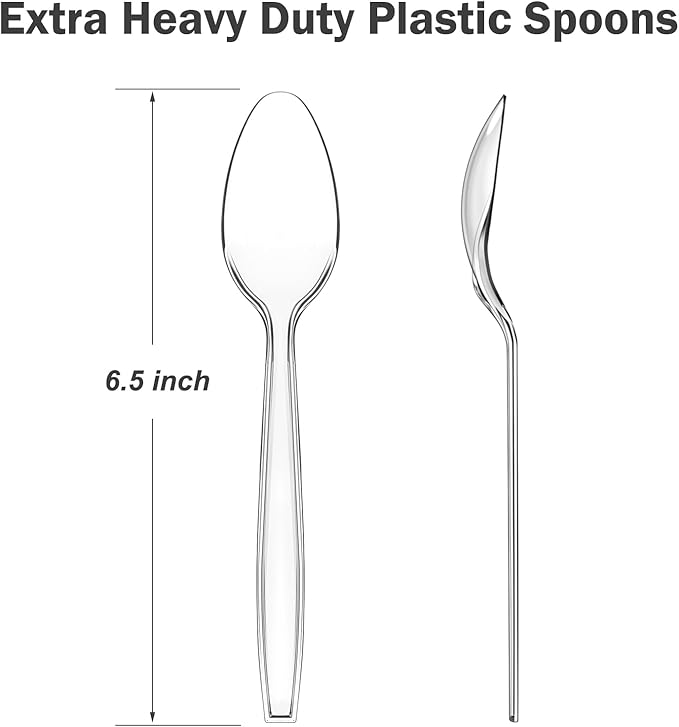 300 Count Clear Plastic Spoons Disposable BPA-Free Heat Resistant Solid and Durable Disposable Spoons Heavy Duty Bulk Premium Spoons plastic disposable for Party Supply