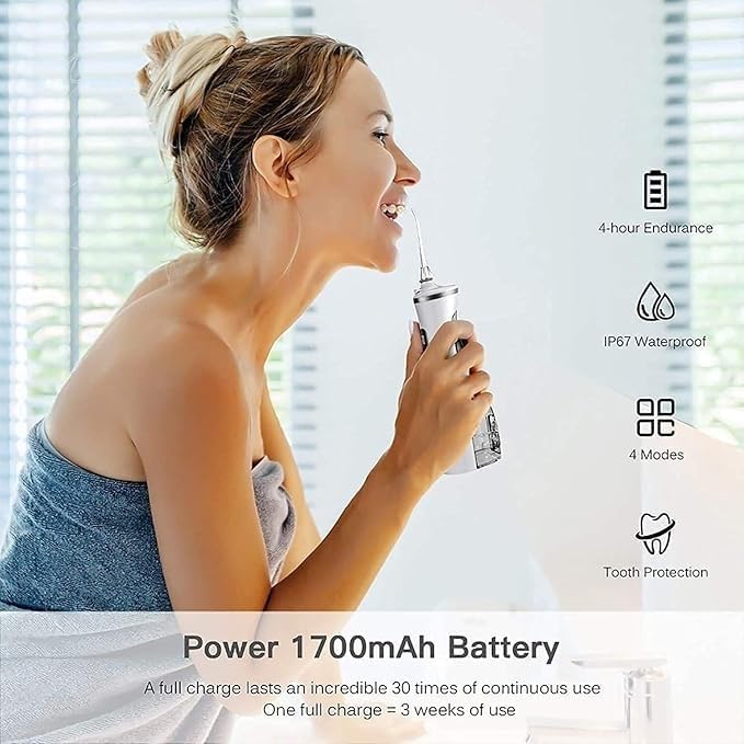 Water Flosser Cordless for Teeth 250ML Professional Dental Oral Irrigator Portable and Rechargeable IPX7 Waterproof Powerful Battery Life Teeth Cleaner for Home Travel Braces and Bridges Car