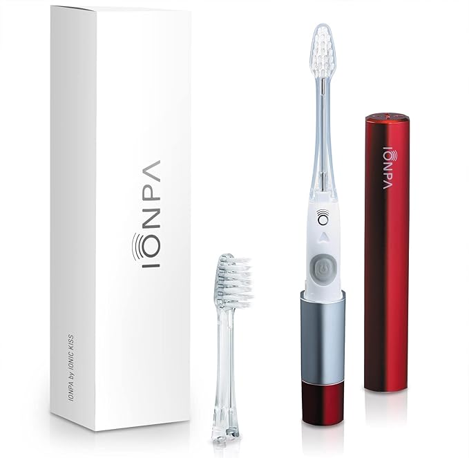 IONIC KISS IONPA DM Red Compact Ionic Power Electric Toothbrush with Travel Cap Brushing Timer 2 Modes 2 Soft Extended Filament Brush Heads Made in Japan KISS You Outdoor Camping DM-011RD