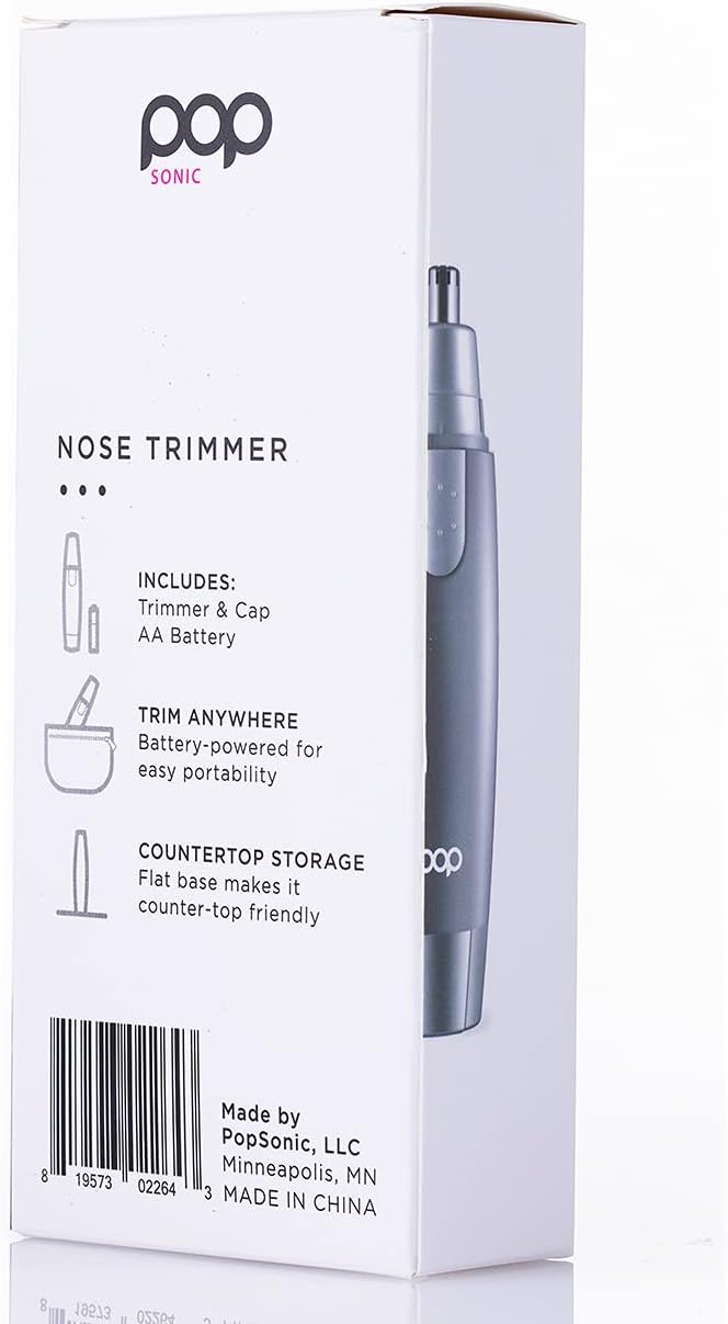 Ear and Nose Hair Trimmer for Men &amp Women (Silver) – Battery Operated Precision Trimmer for Unwanted Hair – Washable Detailer Trimmer w/ Detachable Blade &amp Flat Base – Portable Grooming Tools
