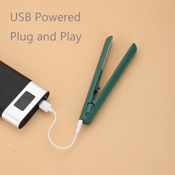Mini Dual-Purpose Curling Iron 2-in-1 Portable USB Curling Wand for All Hair Types (Green)