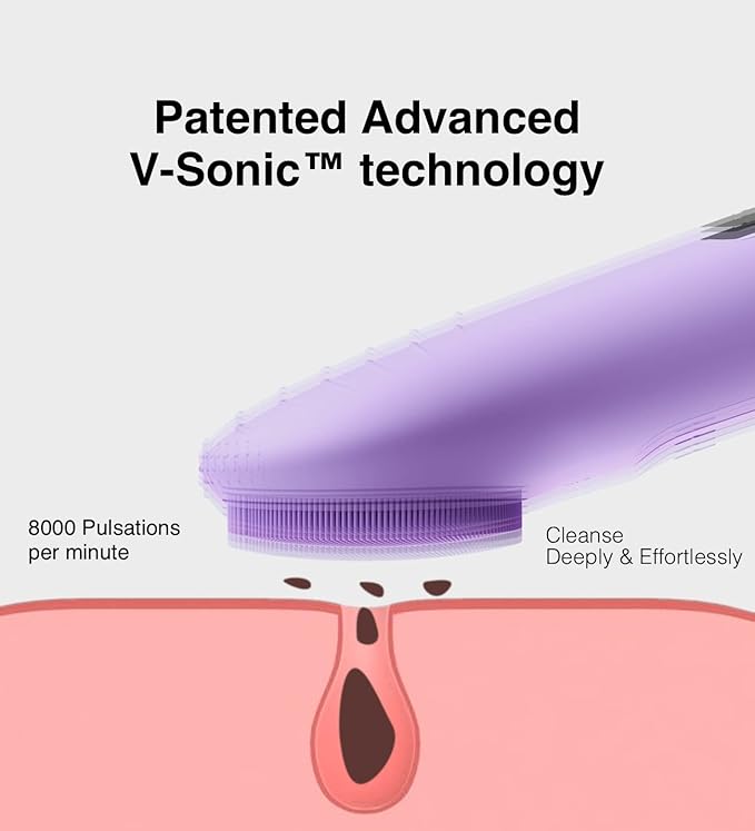 NgraCoola CLIE Facial Cleansing Brush - Waterproof &amp Rechargeable Face Scrubber for Men &amp Women Cleansing Exfoliating &amp Massaging - Violet