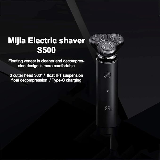 Electric Head Hair Shaver Men Rotary Shaver Razor Waterproof Wet/Dry Rechargeable Cordless USB LED DisplayBlack