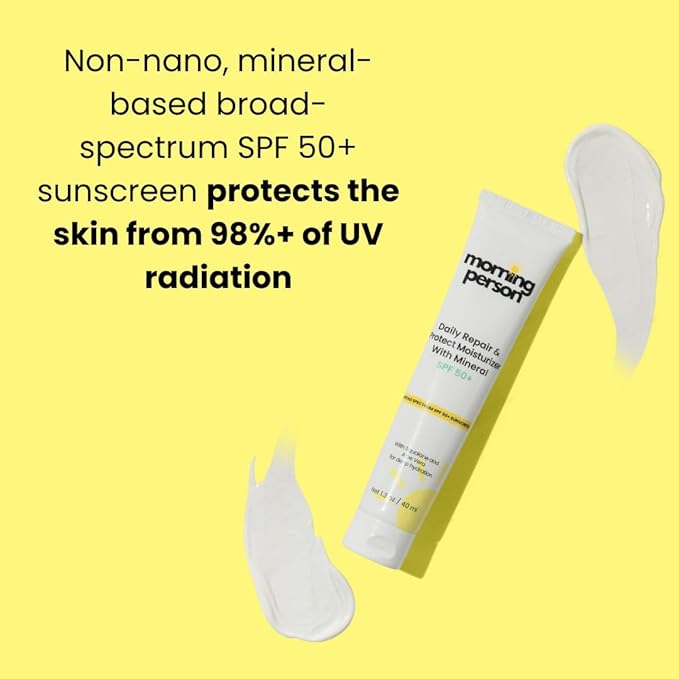 Daily Repair &amp Protect Moisturizer with Mineral Sunscreen Face SPF 50+ I With Squalane and Aloe Vera for Deep Moisture I UVA/UVB &amp Blue Light Protection I No White Cast I Reef Safe I Vegan
