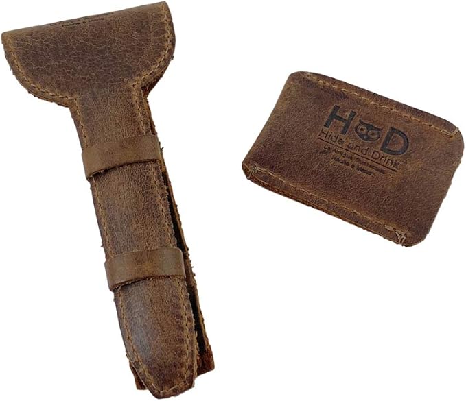 Hide &amp Drink Leather Safety Razor Case &amp Razor Head Protective Sheath - Shaving Travel Pouch - Handmade