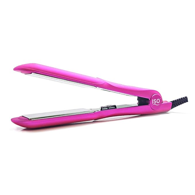ISO Beauty Gold Collection Metallic Color 1.5 Inch Floating Plates Flat Iron Hair Straightener with Adjustable Auto Power Off Smart Memory Temp Control &amp LCD Display (Pink)