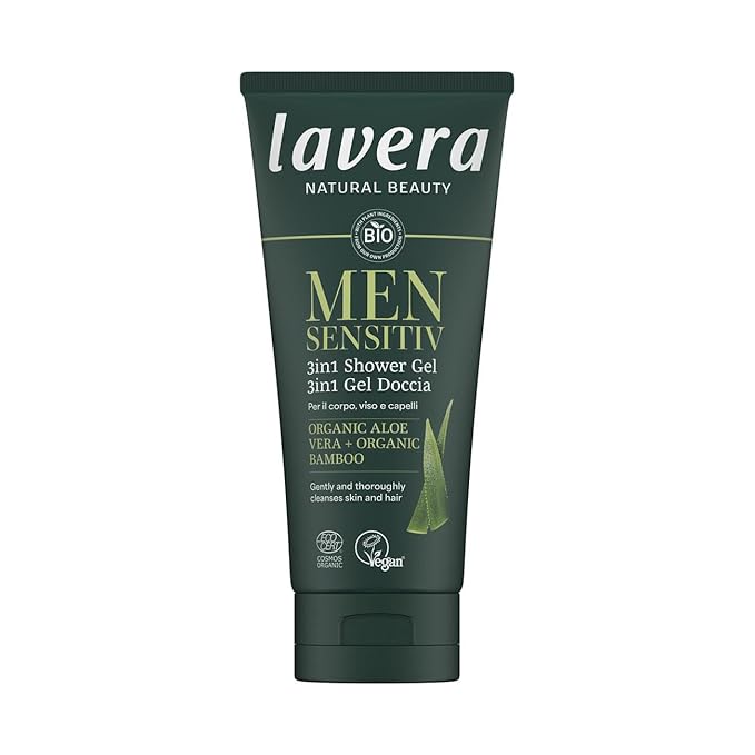 lavera Men sensitiv 3in1 Shower Gel - refreshing &amp revitalising - for sensitive skin - organic bamboo &amp organic aloe vera - vegan - natural cosmetics - 200 ml