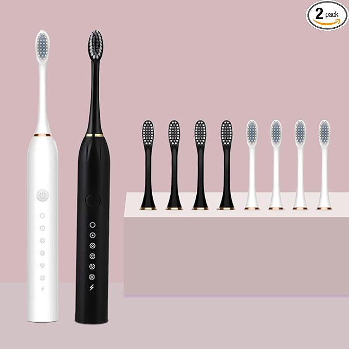 Two Pack Electric Toothbrush Rechargeable Toothbrushes for Adults and Teens with 8 Brush Heads
