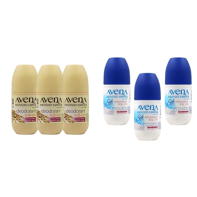 Avena Instituto Español Deodorant Roll-On 3 Pack of 2.5 Oz Bottles Oat-Based Formula for Softness and 48 Hours Freshness