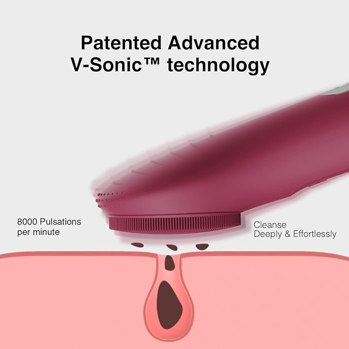 Face Scrubber NågraCoola CLIE Facial Cleansing Brush Waterproof and Rechargeable Face Scrub Brush for Men &amp Women Cleansing Exfoliating and Massaging Electric Face Wash Brush - Berry