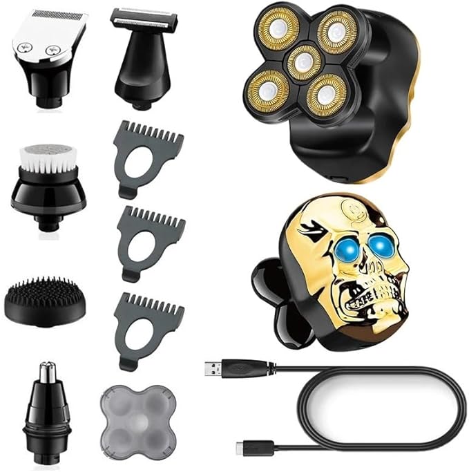 Head Shavers for Bald Men 6 in 1 Pro Electric Shaver for Men Wet Dry Head Electric Razor Beard Hair Trimmer Rechargeable Bald Shaving Machine Grooming Kit