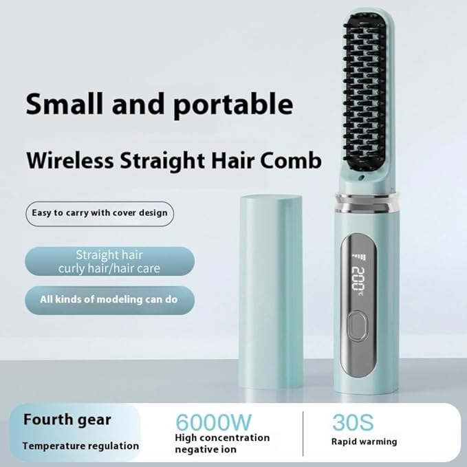 Cordless Hair Straightener Portable Mini Cordless Straightening Brush USB Rechargeable with LCD Temperature Display Adjustable Heat Settings Ideal for Travel Frizz-Free Smooth Hair (Pink)