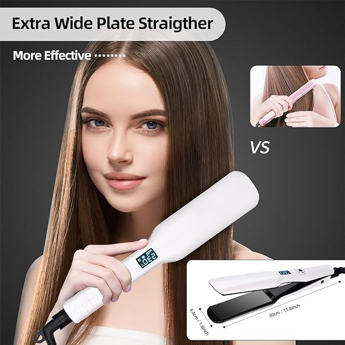 Hair Straighteners Wide Plates Tourmaline Ceramics Professional 1.8 inch Flat Iron with LCD Display 12 Speed Temperature Control Dual Voltage PTC Fast Heating Straighter