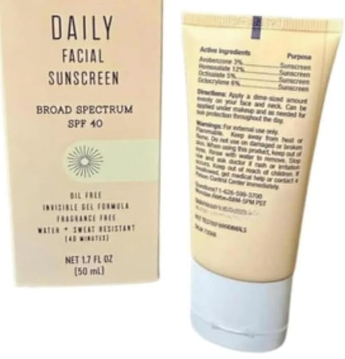 Generic Trader Jo Daily Facial Sunscreen Broad Spectrum SPF40 oil free invisible gel formula fragrance free water + Sweat Resistance (3 Pack)