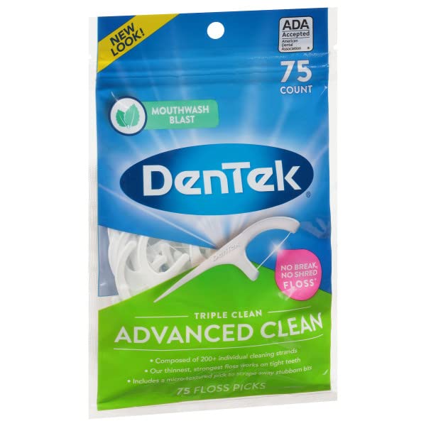 DenTek Triple Advanced Clean Mouthwash Blast Floss Picks 75 Count (Pack of 12)