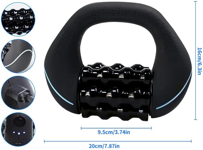 Electric Deep Tissue Massager 3-Speed Rolling Percussive Muscle Roller with Hands-Free Base - Rechargeable Portable Massage for Legs Back Shoulders - Recovery Tool for Athletes &amp Runners