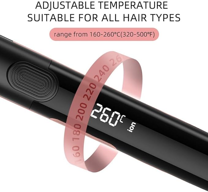 2-in-1 Digital Hair Straightener &amp Curler – Negative Ionic Flat Iron with LED Display 6 Adjustable Temp Settings up to 260°F Ceramic Floating Plates Auto Shut-Off Dual Voltage for Travel