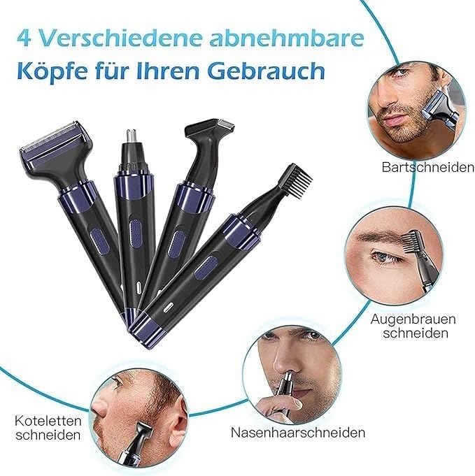Ear and Nose Hair Trimmer Clipper for Men Women 4 in 1 USB Rechargeable Professional Electric Eyebrow and Facial Hair Trimmer with Waterproof Head Double-Edge Stainless Steel Blade