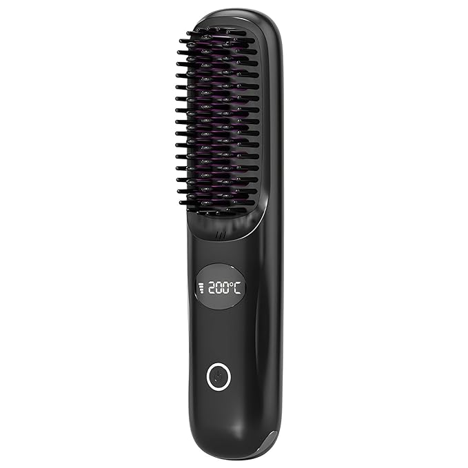 Usb Rechargeable 7.9 In / 20 Cm Cordless Hair Straightener Comb Lcd Portable Hot Brush Ceramic Heating Anti-Scald For Travel 160-200℃