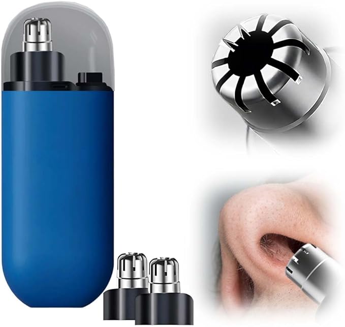 Drkicsy Rechargeable Portable Nose Hair Trimmer for Men and Women Electric Nose Hair Remover Nasal Hair Cutter Shaver (Blue with 2 Shaver Heads)