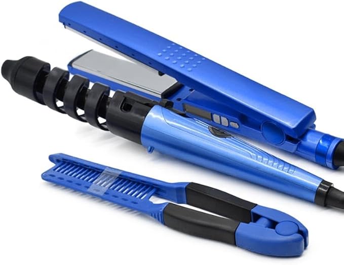 WAIKIL 8808 3-in-1 Hair Curling Iron Hair Straightener Straight Hair Braiding Curling Iron Titanium Tourmaline Coated Ion Beach Braiding Curling Iron Fast Heating and Anti-Scalding Design(3CM)