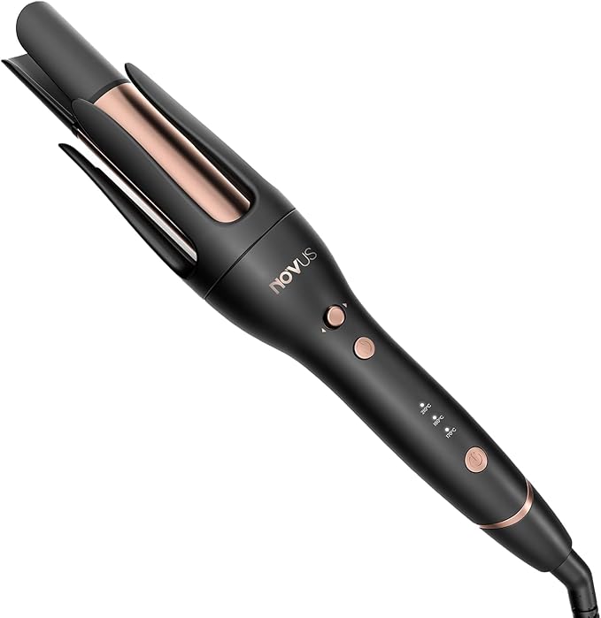NOVUS 1.25 Inch Automatic Rotating Curling Iron for Effortless Waves and Beach Curls Auto Hair Curler with 60M Ions Anti-Scald Fast Heating for Hair Styling (Black)