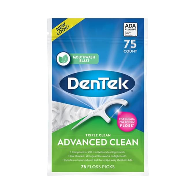 DenTek Triple Advanced Clean Mouthwash Blast Floss Picks 75 Count (Pack of 12)