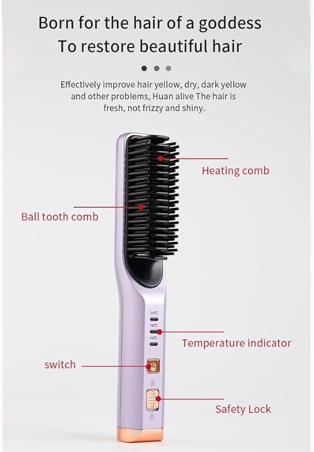Heating Straight Hair Brush Fast Styling Portable Hair Flat Irons Straightening Comb USB Rechargebattery