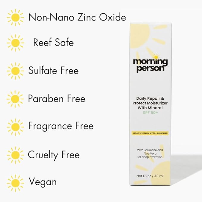 Daily Repair &amp Protect Moisturizer with Mineral Sunscreen Face SPF 50+ I With Squalane and Aloe Vera for Deep Moisture I UVA/UVB &amp Blue Light Protection I No White Cast I Reef Safe I Vegan