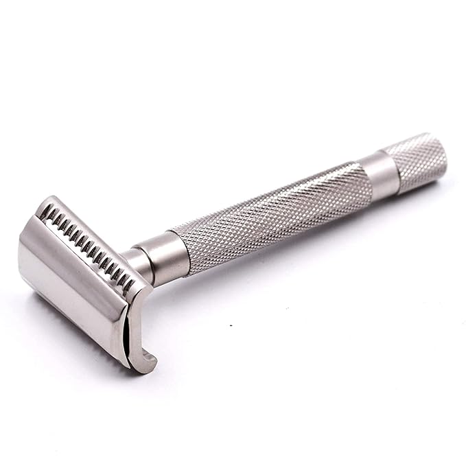Parker Semi-Slant Safety Razor – Satin Chrome Finish | Smooth Efficient Double Edge Wet Shaver for Men | Slanted Cutting Action + 5 Platinum Blades Included | Iconic Brand