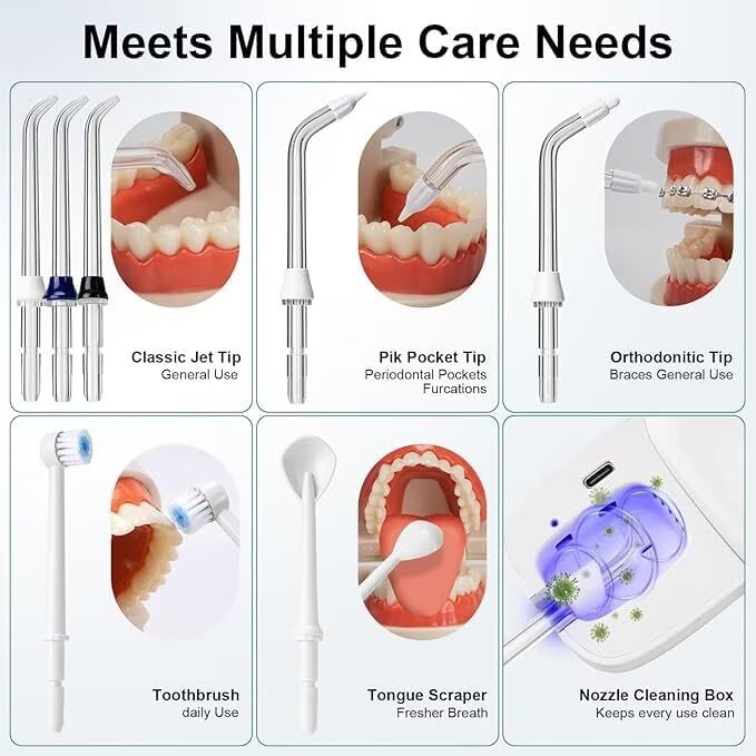 Water Flosser for Teeth and Braces 800ML Dental Oral Irrigator with 10 Pressure Levels 7 Jet Tips Toothbrush &amp Nozzle Cleaning Case Family Oral Care