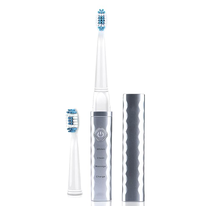 Pop Sonic USB Charge Anywhere Toothbrush(Silver) | Rechargeable Toothbrush w/Up to 40000 Brush Strokes/Minute-Long-Lasting Dupont Nylon Bristles -Teens &amp Adult with Quadrant Pacer &amp Timer