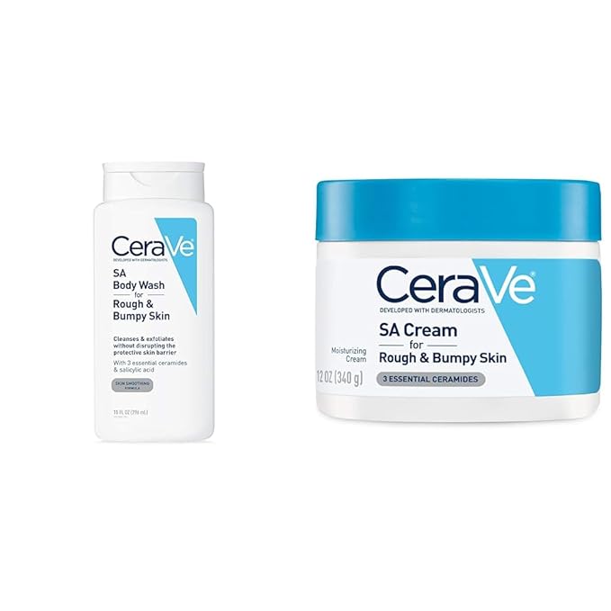 CeraVe Body Wash with Salicylic Acid | 10 Ounce &amp Moisturizing Cream with Salicylic Acid | 12 Ounce
