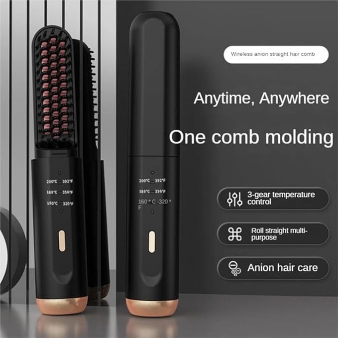 Rechargeable Multifunctional Cordless Hair Straightener Brush Fast Heated Straightener Brush Negative Ions Electric Hot Comb Hair
