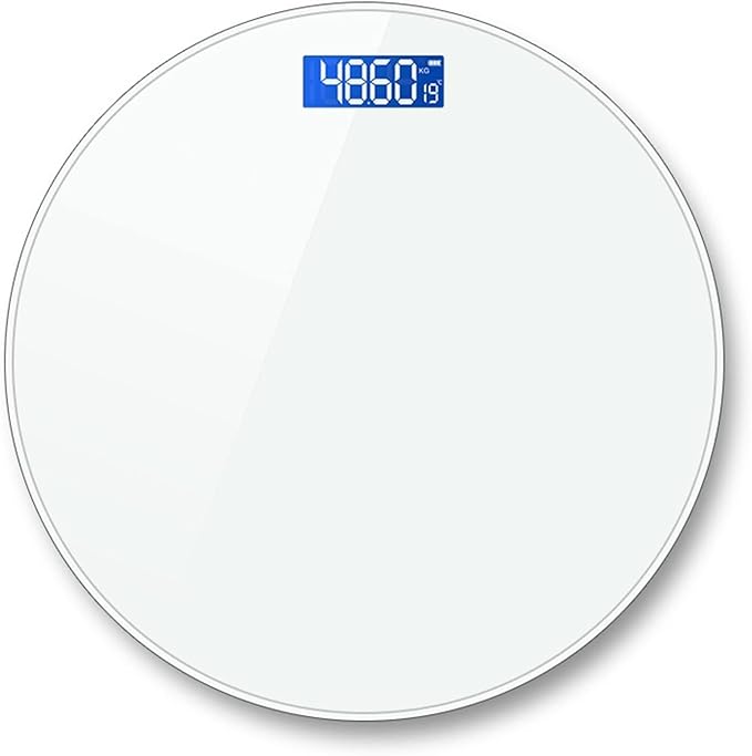 Round Toughened Glass Bathroom Scale LED Digital Electronic Weighing Scales Auto-Off Body Scale with Anti-Slip Base