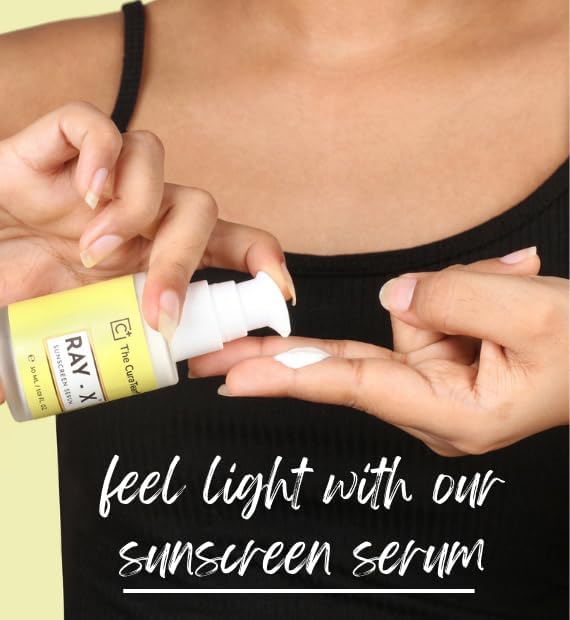 RAY-X™ Sunscreen Serum SPF 50 PA+++ with Suncat DE Broad Spectrum | UV A UV B | Blue Light Protection | Titanium Dioxide for Sun burn Sun Damage by Harmful Rays | Glowing Skin | 30ml