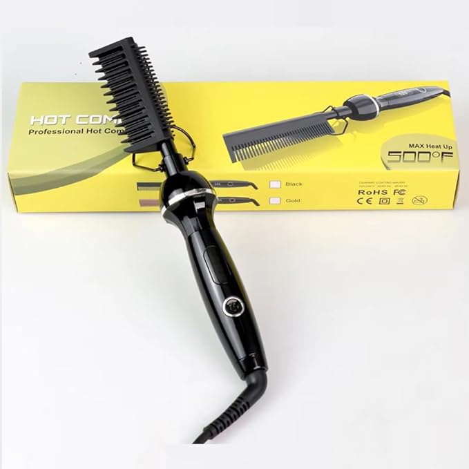 Professional Hot Comb Straightening 500℉ Fast Heating 2-in-1 for Straightening/Curling Multi-Level Temperature with Led Display with Heat-Resistant Shield Suitable Thick/Curly Hair (Rose Gold)