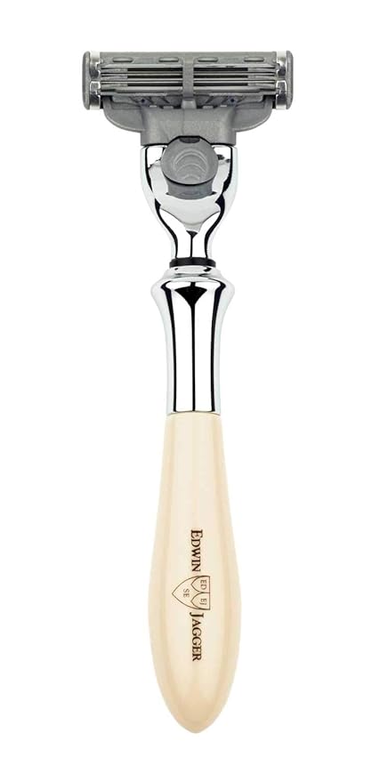 Edwin Jagger Plaza Imitation Black Marble Handle For A Gillette Mach3 Razor Cartridge (Imitation Ivory)