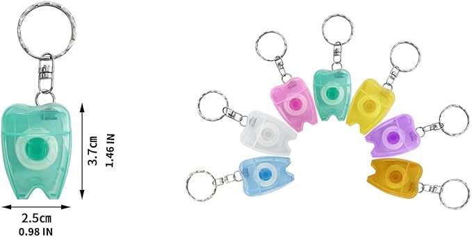 100PCS Custom Personalized Logo Dental Floss Keychain Mini Box Portable Tooth Shaped Customizable with Any Image Logo and Text for Gift Business Logo 15M Length-Random Color