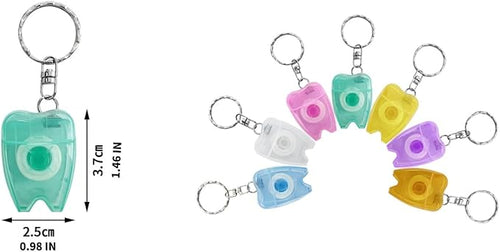 100PCS Custom Personalized Logo Dental Floss Keychain Mini Box Portable Tooth Shaped Customizable with Any Image Logo and Text for Gift Business Logo 15M Length-Random Color